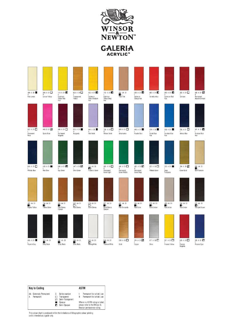 Winsor Newton acrylic colour chart